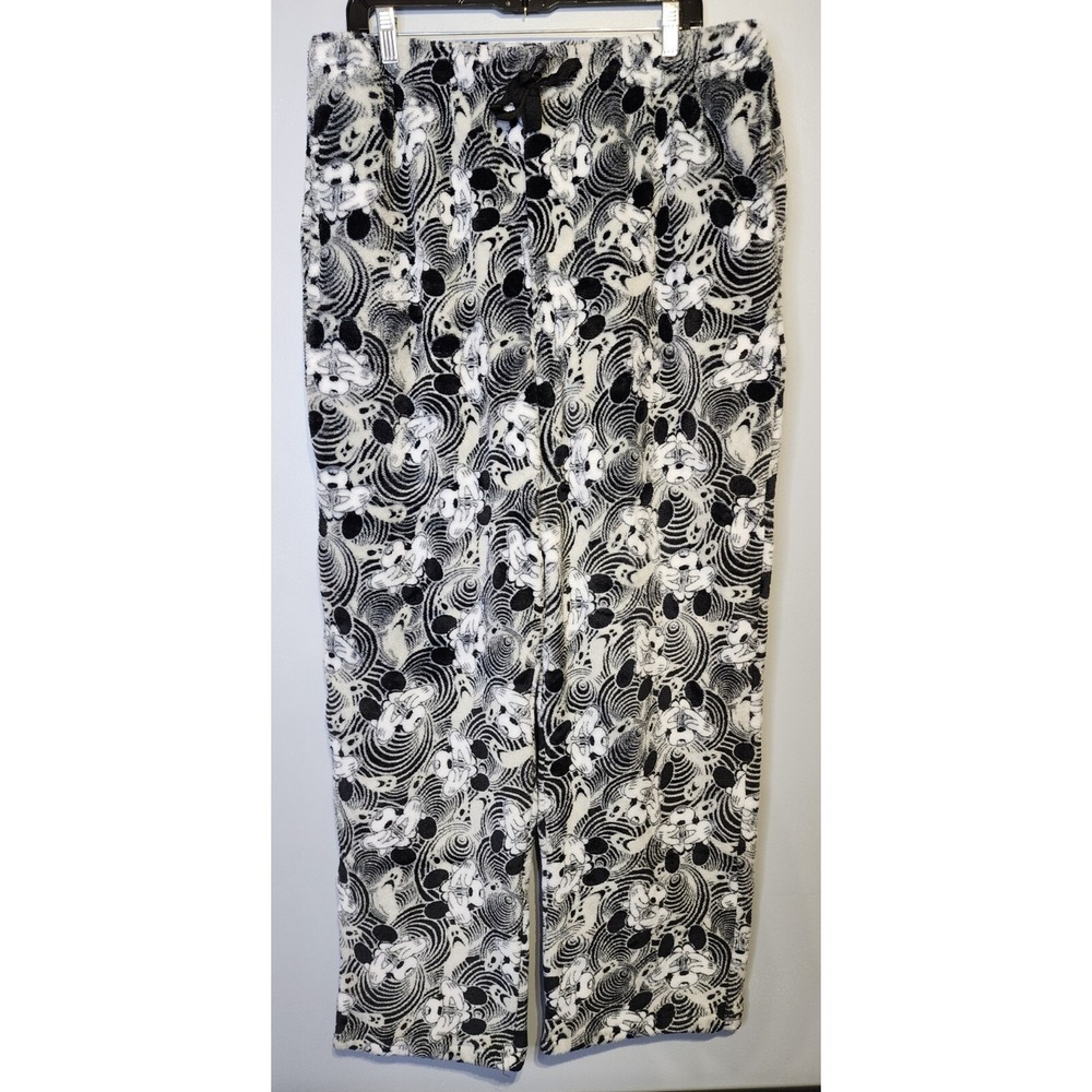 Disney Mickey Mouse PJ Unisex Size Large Fleece Grey Black Lounge Pajama Pants